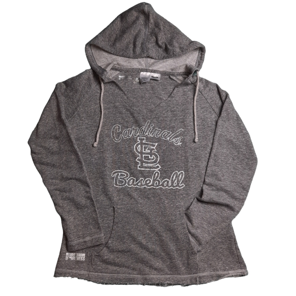 St Louis Cardinals French Terry V-Neck Graphic Hoodie Gray SZ M
